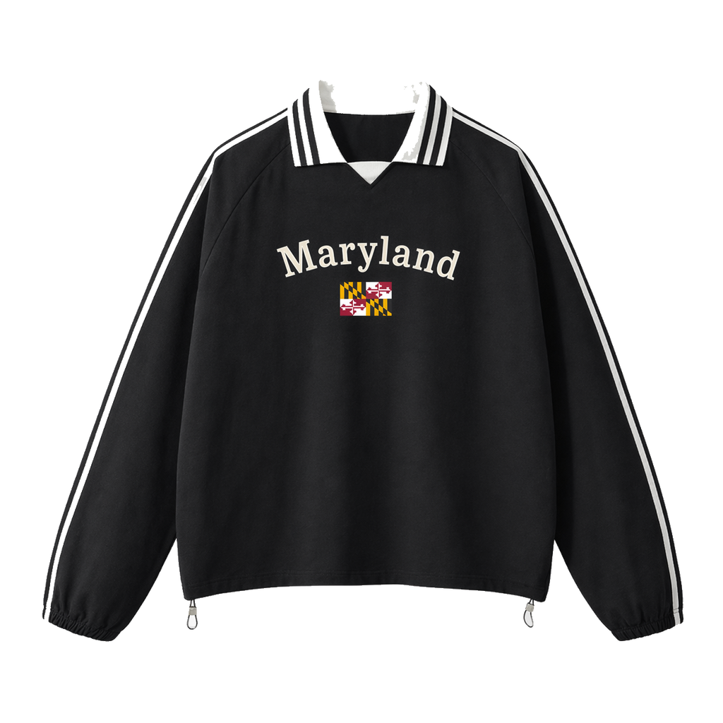 Collection 6 Maryland Contrast Striped Lapel Collar Sweatshirt - Black front