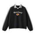 Collection 6 Maryland Contrast Striped Lapel Collar Sweatshirt - Black front