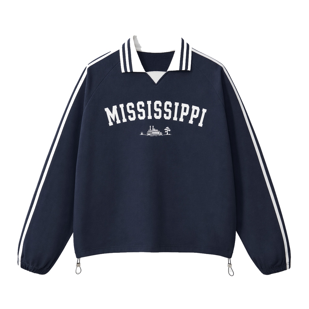 Collection 9 Mississippi Contrast Striped Lapel Collar Sweatshirt - Royal Blue front