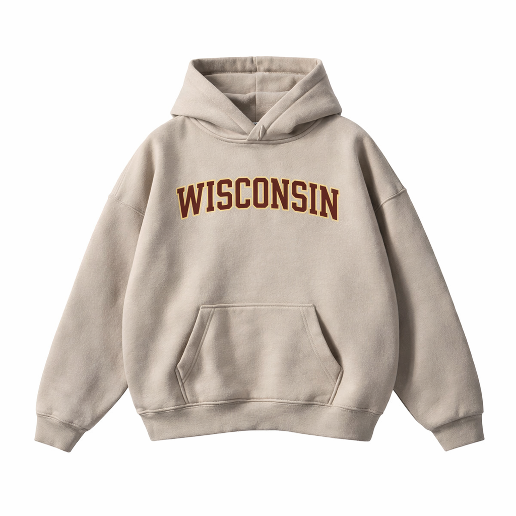 Collection 1 Wisconsin Oversize Fleeced Hoodie - Gray Apricot front
