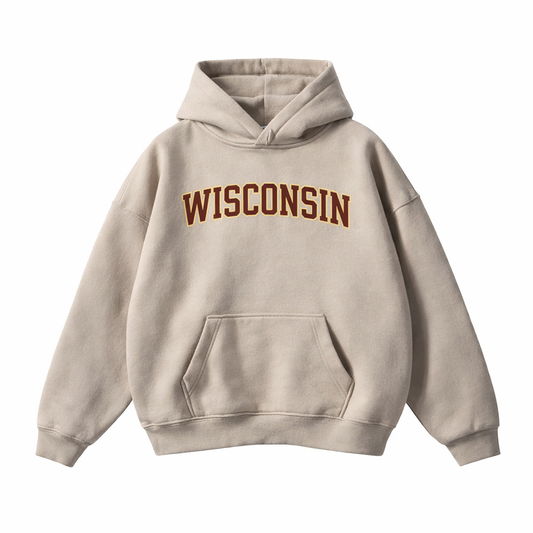 Collection 1 Wisconsin Oversize Fleeced Hoodie - Gray Apricot front