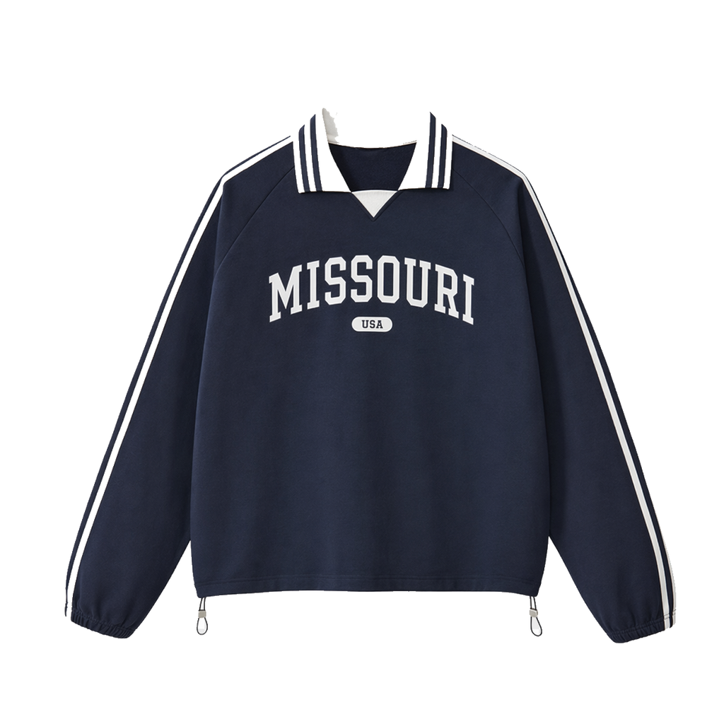Collection 4 Missouri Contrast Striped Lapel Collar Sweatshirt - Royal Blue front