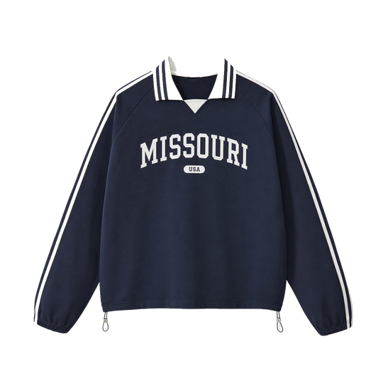 Collection 4 Missouri Contrast Striped Lapel Collar Sweatshirt - Royal Blue front