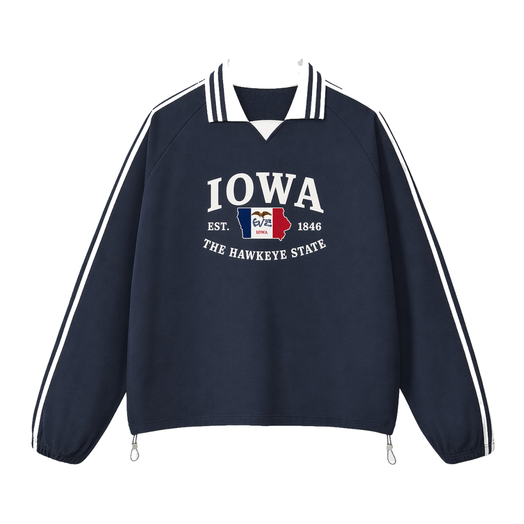 Collection 8 Iowa Contrast Striped Lapel Collar Sweatshirt - Royal Blue front