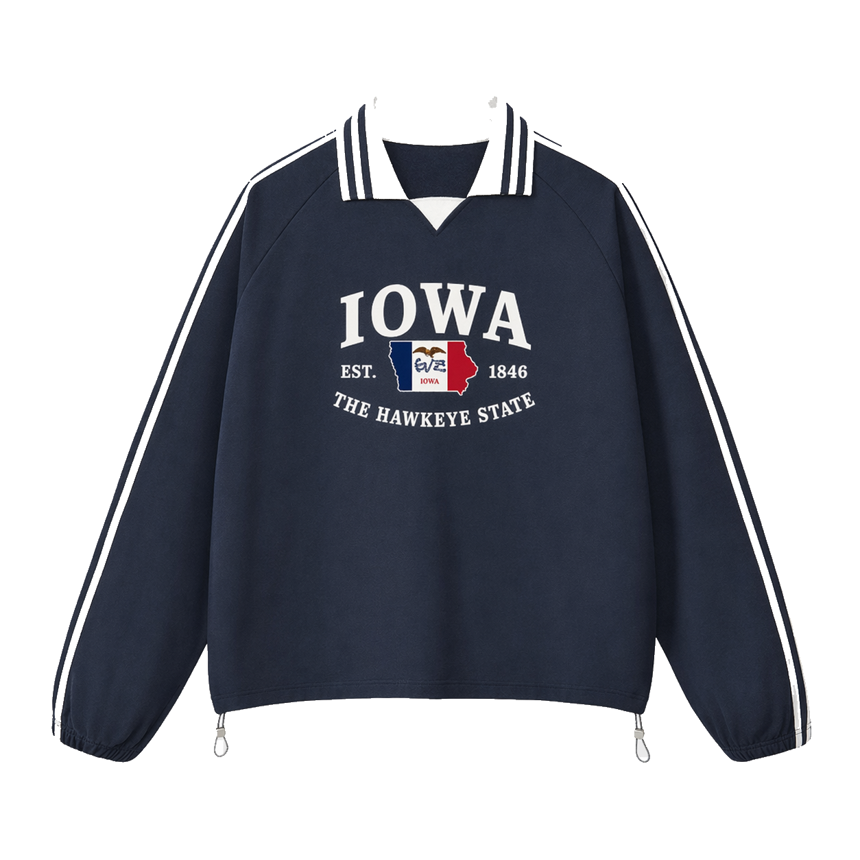 Collection 8 Iowa Contrast Striped Lapel Collar Sweatshirt - Royal Blue front