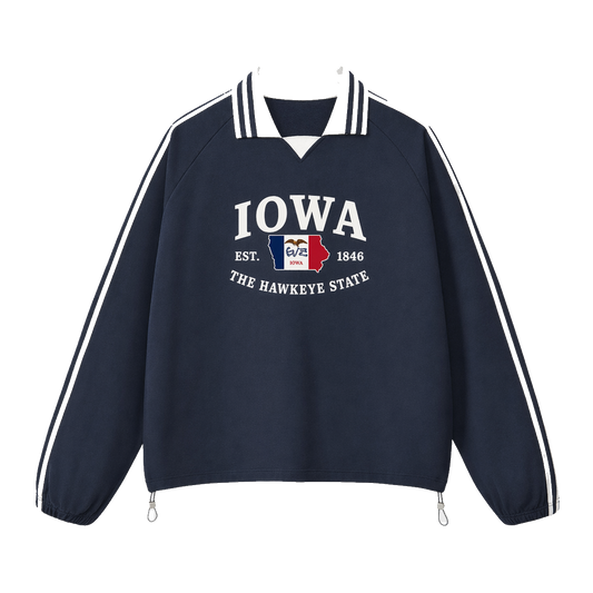 Collection 8 Iowa Contrast Striped Lapel Collar Sweatshirt - Royal Blue front