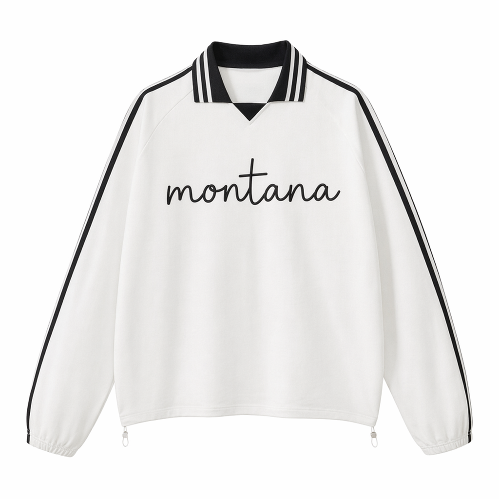 Collection 3 Montana Contrast Striped Lapel Collar Sweatshirt - White front