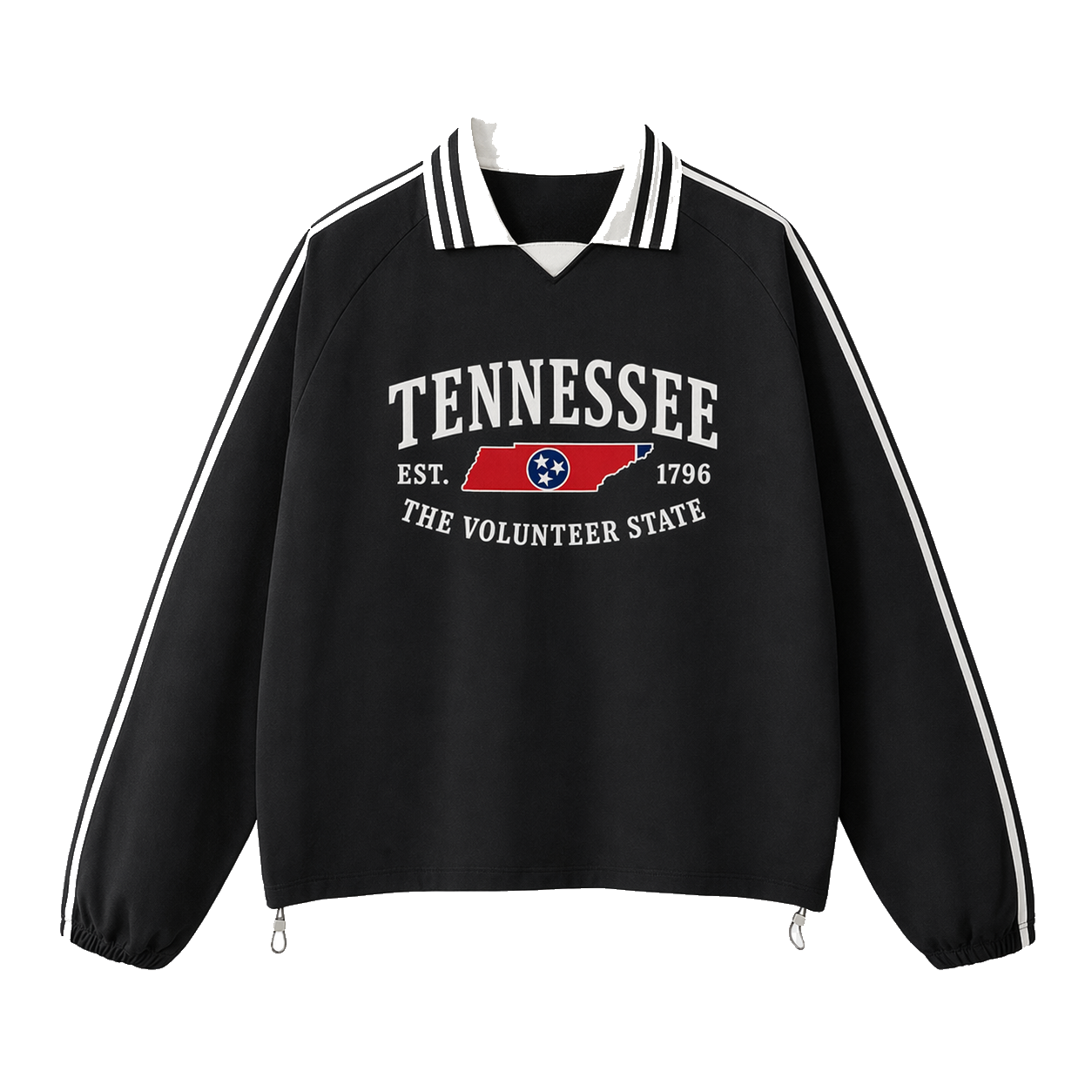 Collection 8 Tennessee Contrast Striped Lapel Collar Sweatshirt - Black front