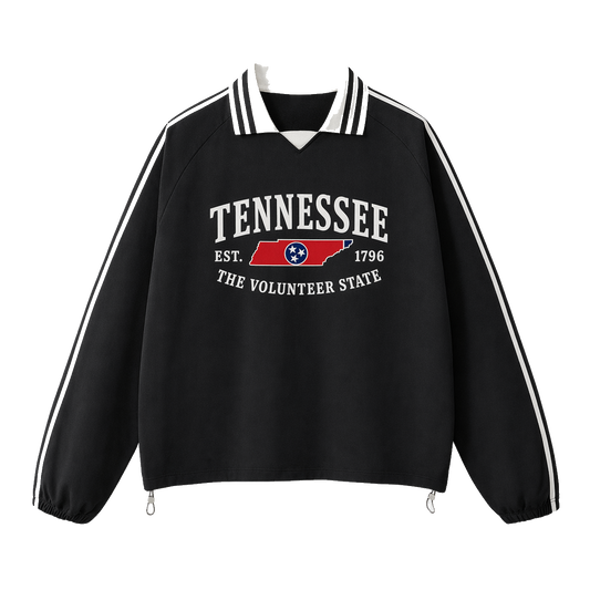 Collection 8 Tennessee Contrast Striped Lapel Collar Sweatshirt - Black front