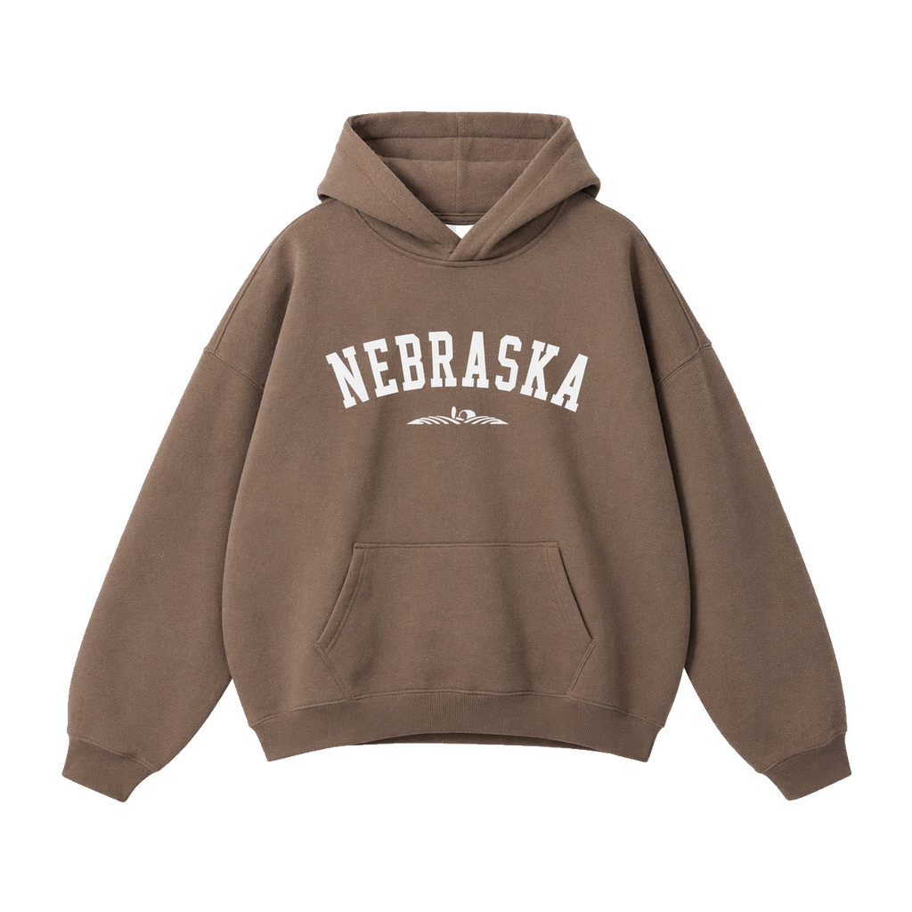 Collection 9 Nebraska Oversize Fleeced Hoodie - Brown front