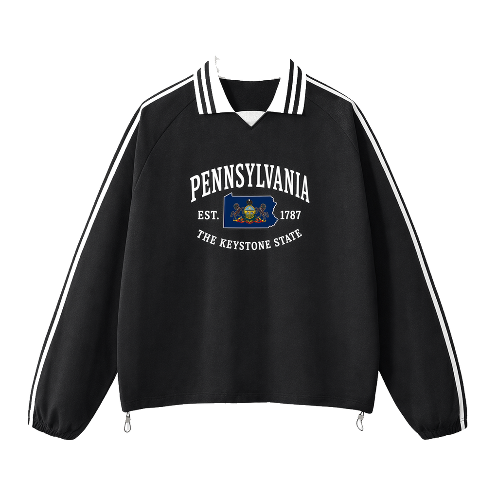 Collection 8 Pennsylvania Contrast Striped Lapel Collar Sweatshirt - Black front