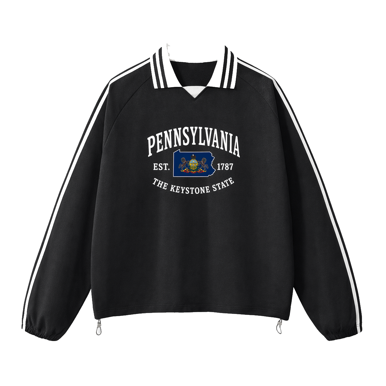 Collection 8 Pennsylvania Contrast Striped Lapel Collar Sweatshirt - Black front