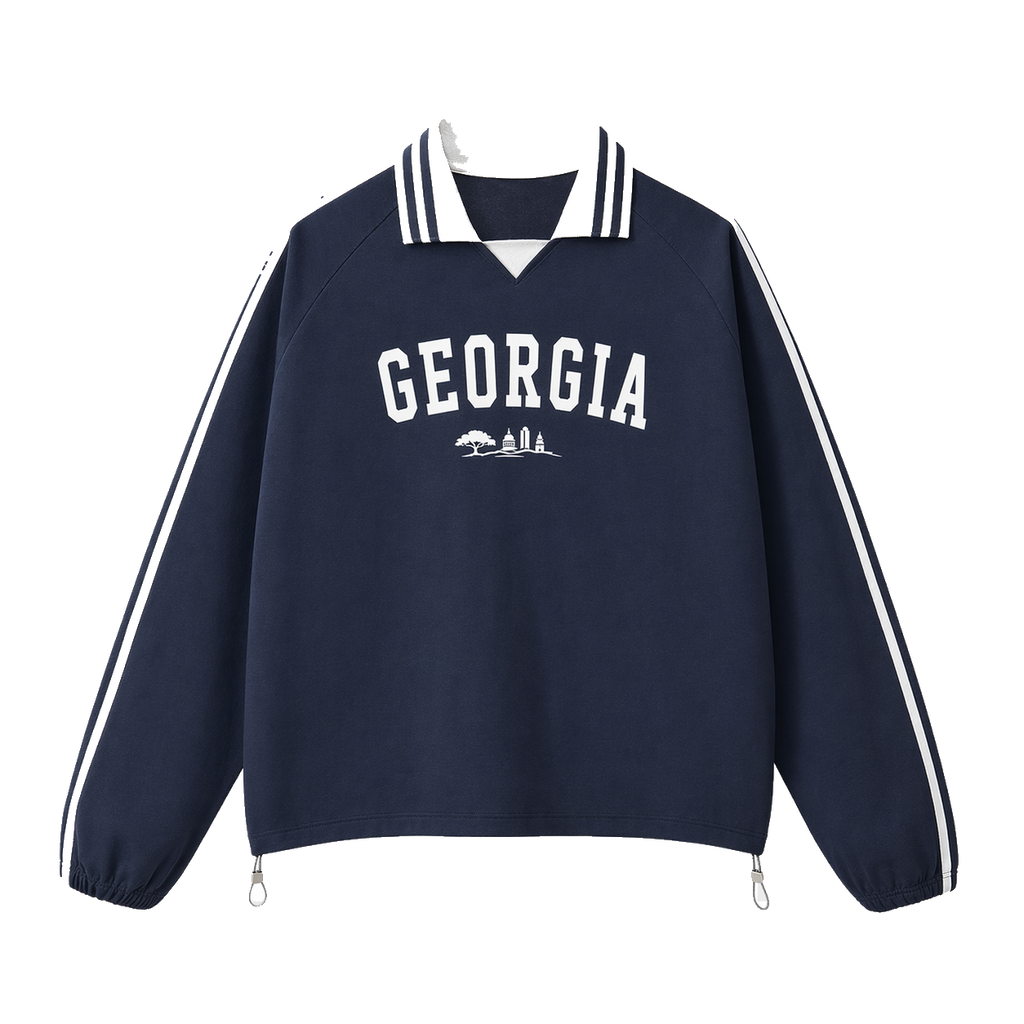 Collection 9 Georgia Contrast Striped Lapel Collar Sweatshirt - Royal Blue front