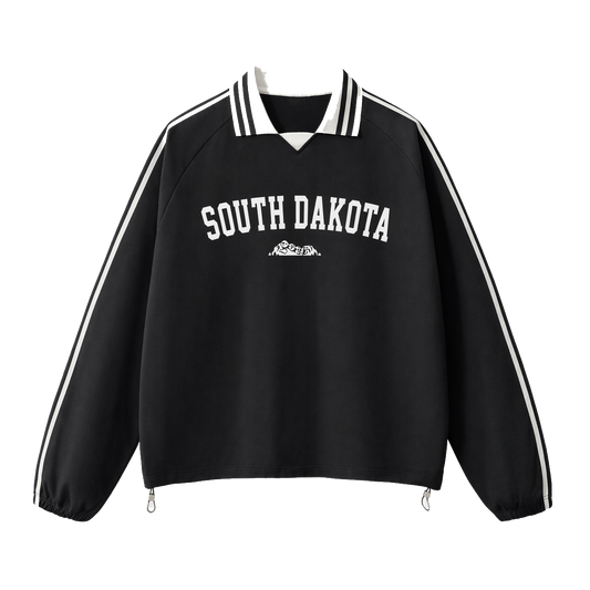 Collection 9 South Dakota Contrast Striped Lapel Collar Sweatshirt - Black front