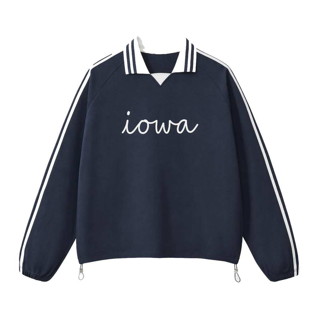 Collection 3 Iowa Contrast Striped Lapel Collar Sweatshirt - Royal Blue front