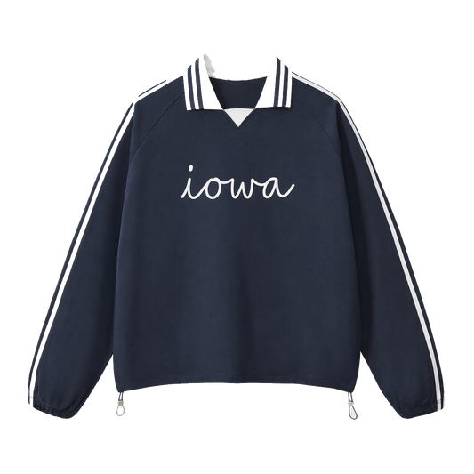 Collection 3 Iowa Contrast Striped Lapel Collar Sweatshirt - Royal Blue front