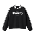 Collection 9 Wisconsin Contrast Striped Lapel Collar Sweatshirt - Black front