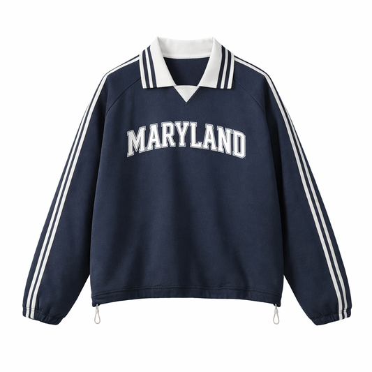 Collection 1 Maryland Contrast Striped Lapel Collar Sweatshirt - Royal Blue front