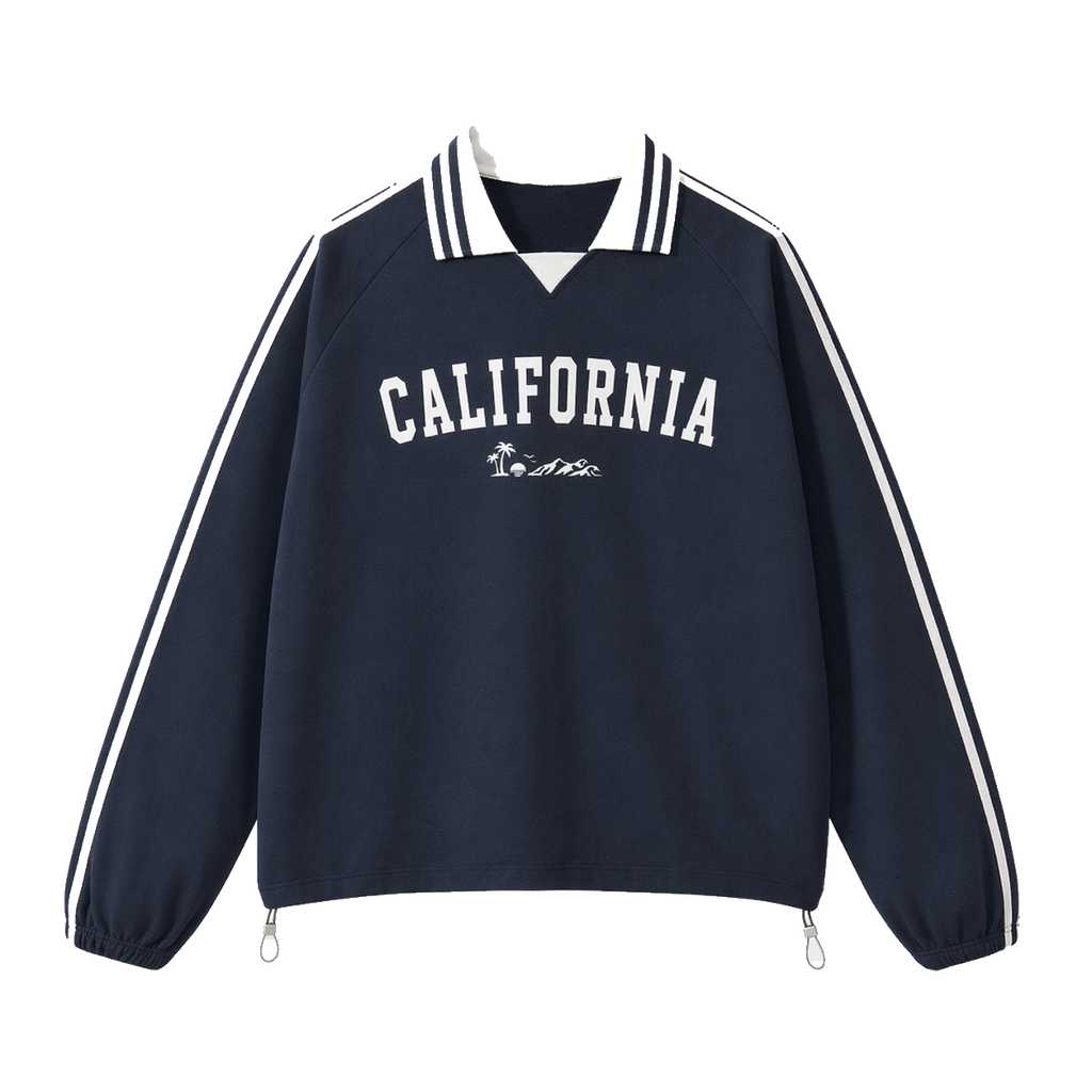 Collection 9 California Contrast Striped Lapel Collar Sweatshirt - Royal Blue front