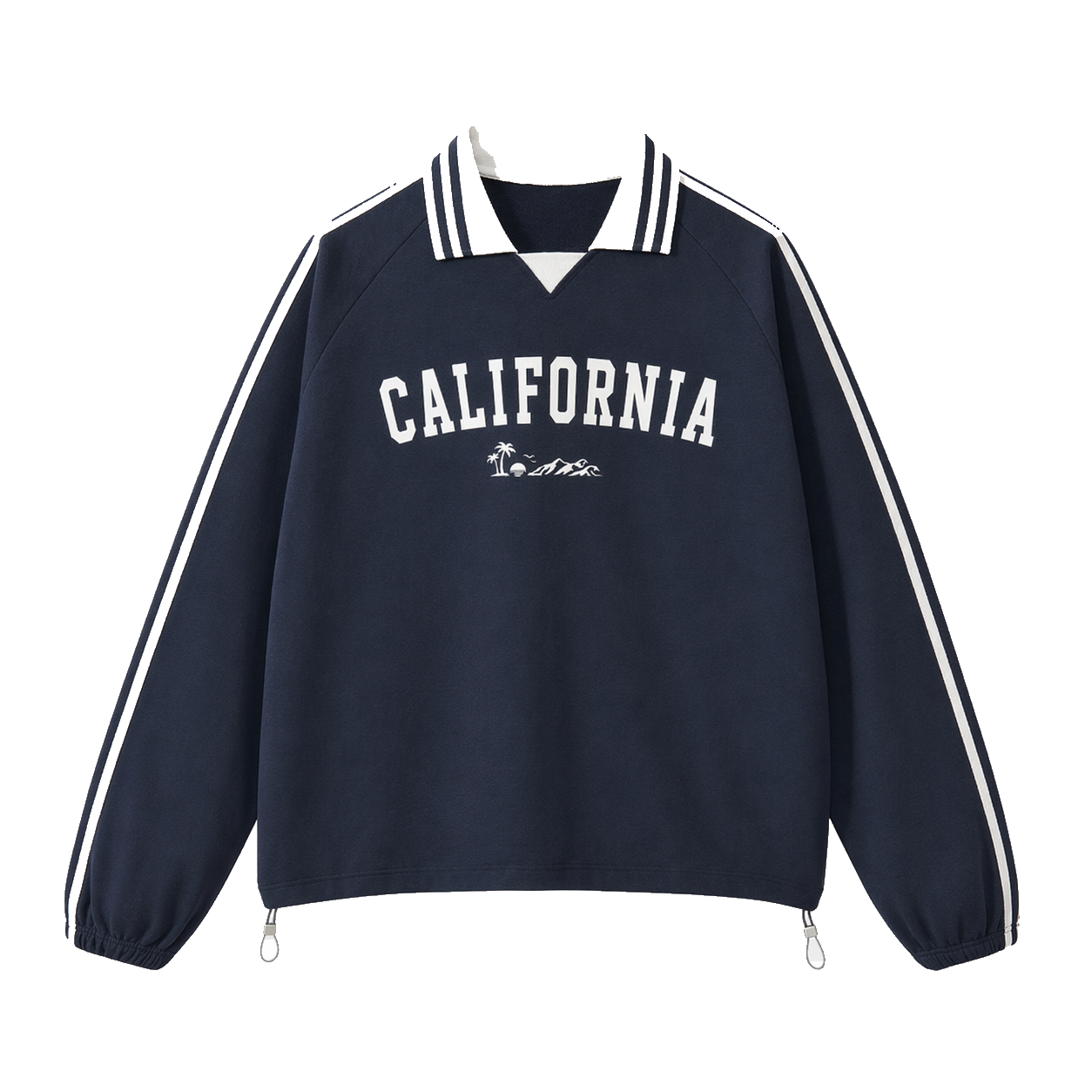 Collection 9 California Contrast Striped Lapel Collar Sweatshirt - Royal Blue front