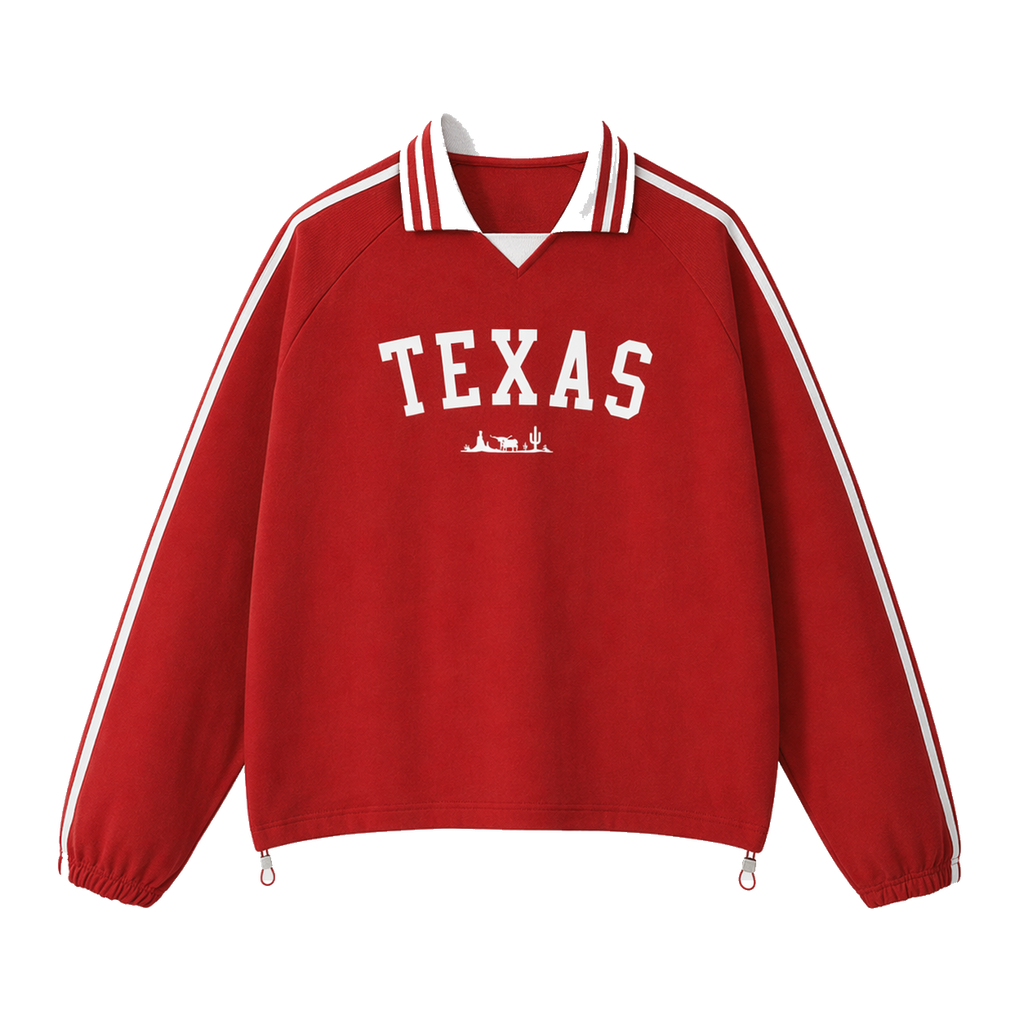 Collection 9 Texas Contrast Striped Lapel Collar Sweatshirt - Red front