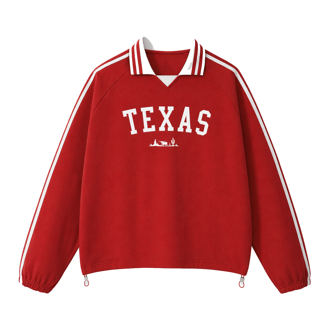 Collection 9 Texas Contrast Striped Lapel Collar Sweatshirt - Red front