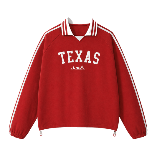 Collection 9 Texas Contrast Striped Lapel Collar Sweatshirt - Red front
