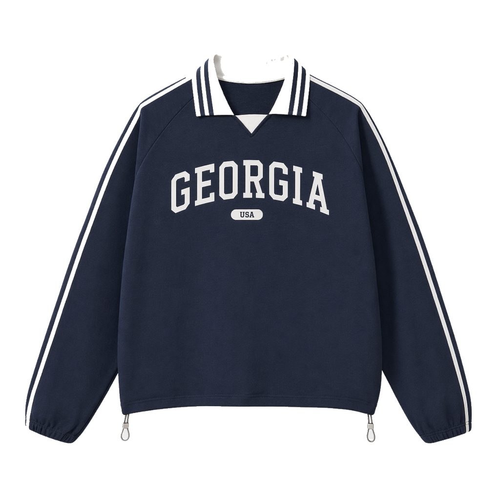 Collection 4 Georgia Contrast Striped Lapel Collar Sweatshirt - Royal Blue front
