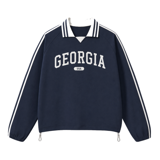 Collection 4 Georgia Contrast Striped Lapel Collar Sweatshirt - Royal Blue front