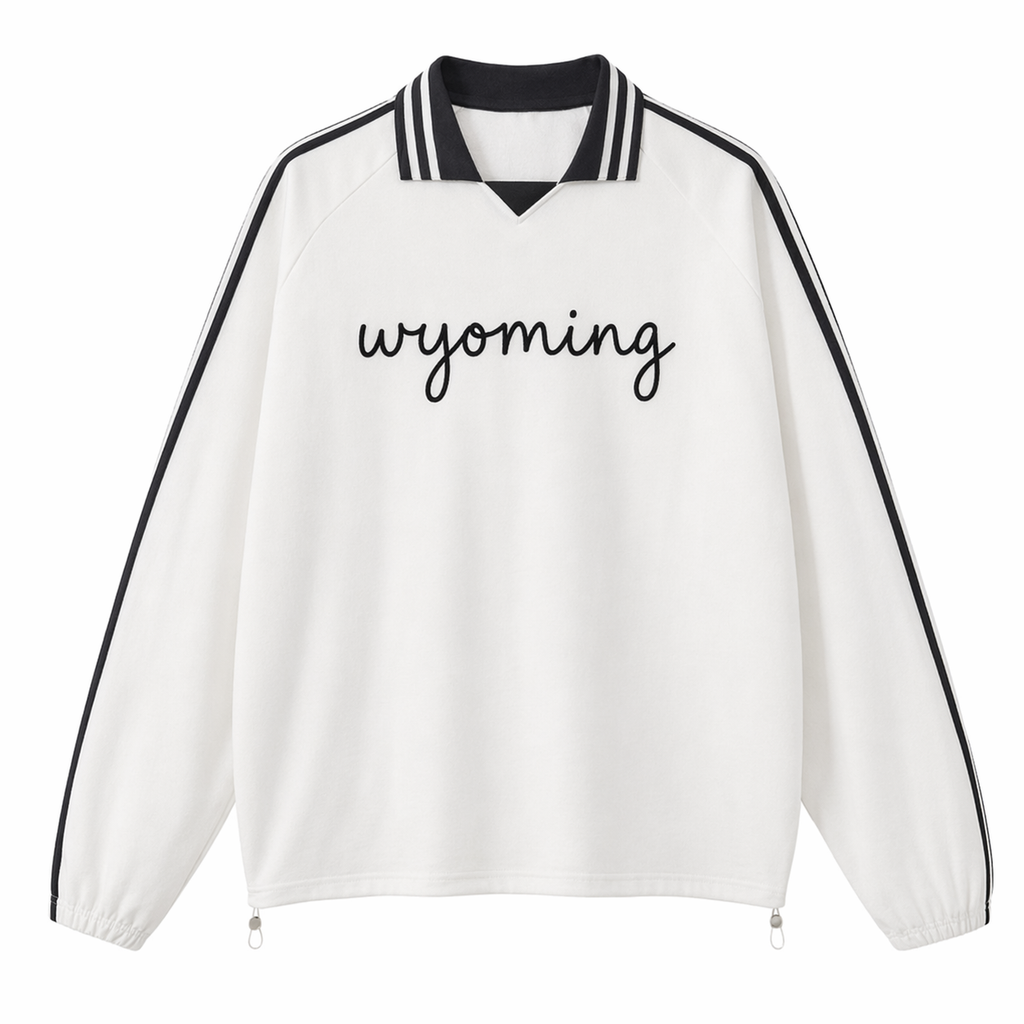 Collection 3 Wyoming Contrast Striped Lapel Collar Sweatshirt - White front