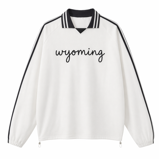 Collection 3 Wyoming Contrast Striped Lapel Collar Sweatshirt - White front