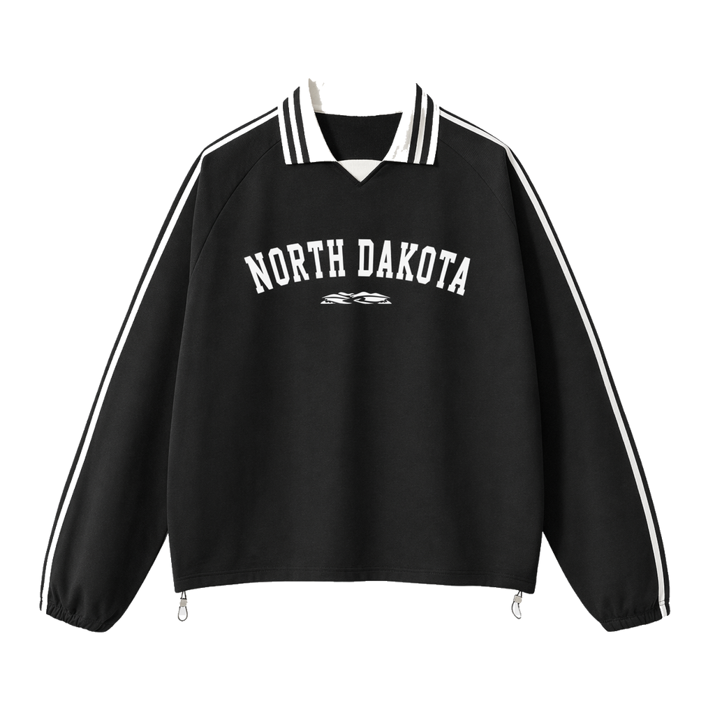 Collection 9 North Dakota Contrast Striped Lapel Collar Sweatshirt - Black front