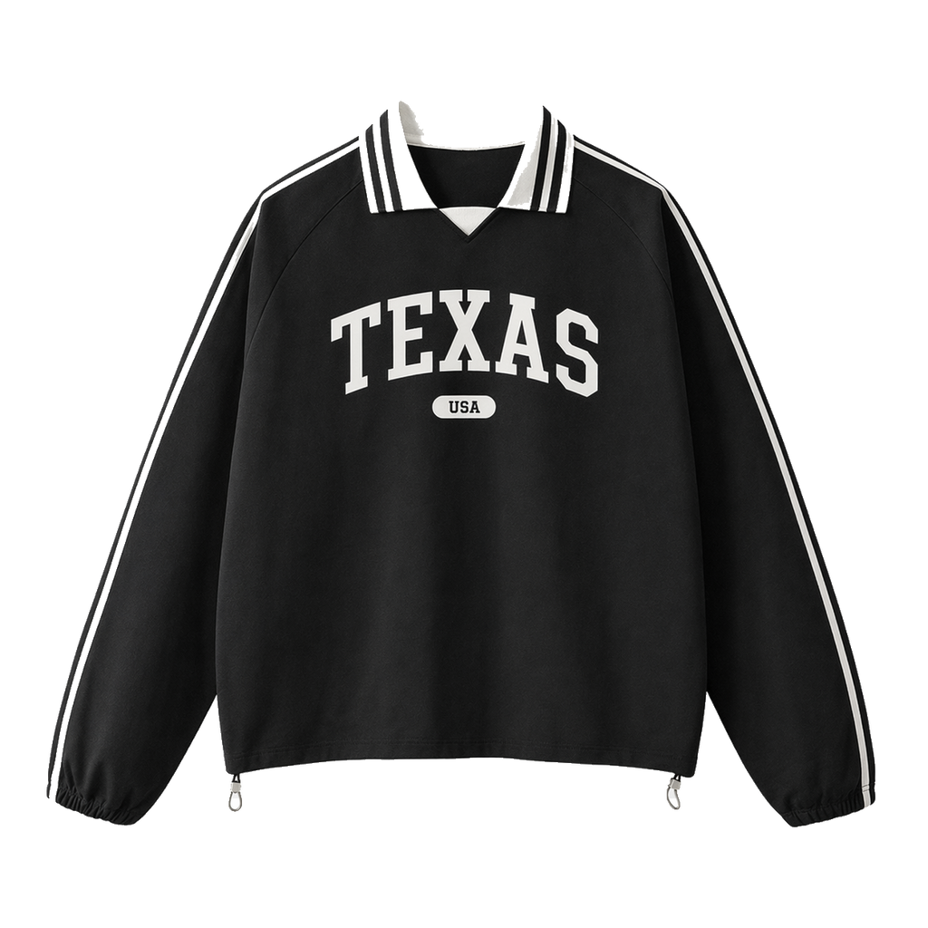 Collection 4 Texas Contrast Striped Lapel Collar Sweatshirt - Black front
