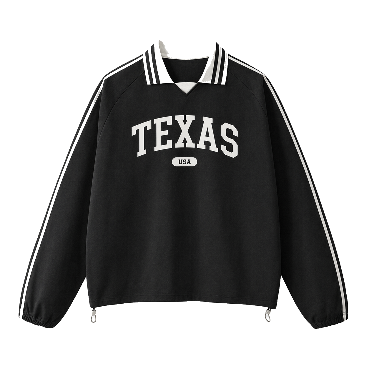 Collection 4 Texas Contrast Striped Lapel Collar Sweatshirt - Black front