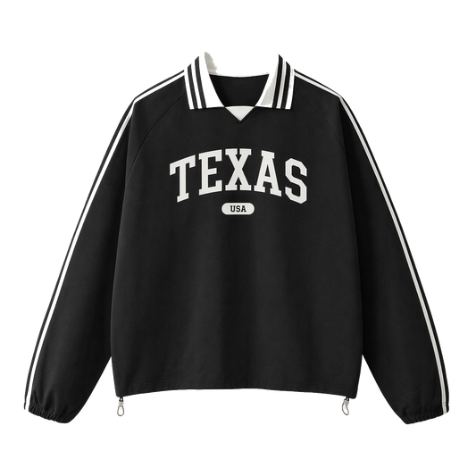 Collection 4 Texas Contrast Striped Lapel Collar Sweatshirt - Black front