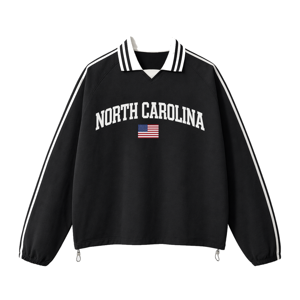 Collection 2 North Carolina Contrast Striped Lapel Collar Sweatshirt - Black front