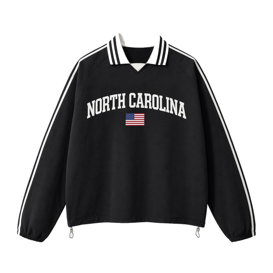 Collection 2 North Carolina Contrast Striped Lapel Collar Sweatshirt - Black front