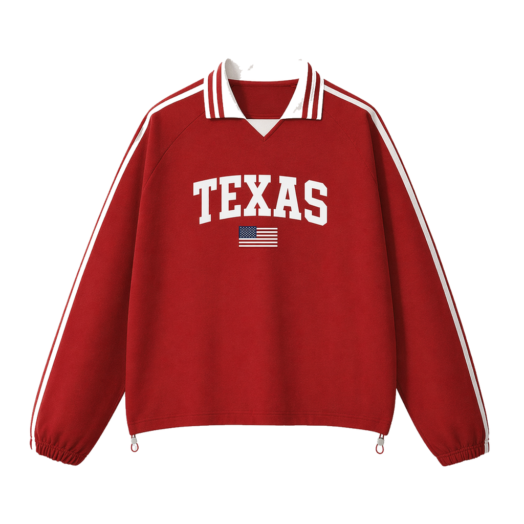 Collection 2 Texas Contrast Striped Lapel Collar Sweatshirt - Red front