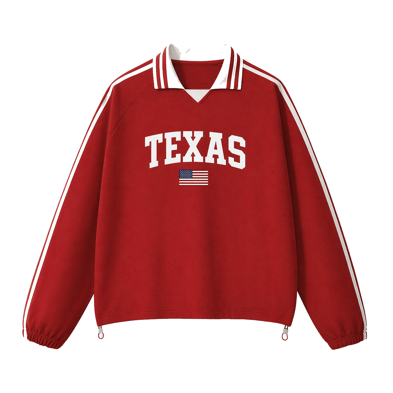 Collection 2 Texas Contrast Striped Lapel Collar Sweatshirt - Red front