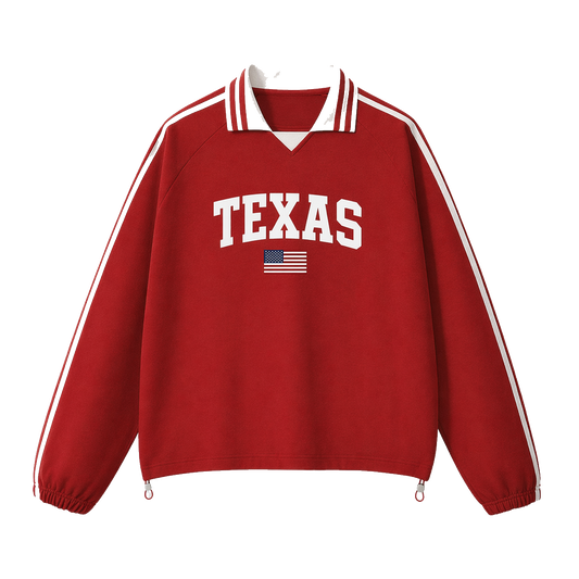 Collection 2 Texas Contrast Striped Lapel Collar Sweatshirt - Red front