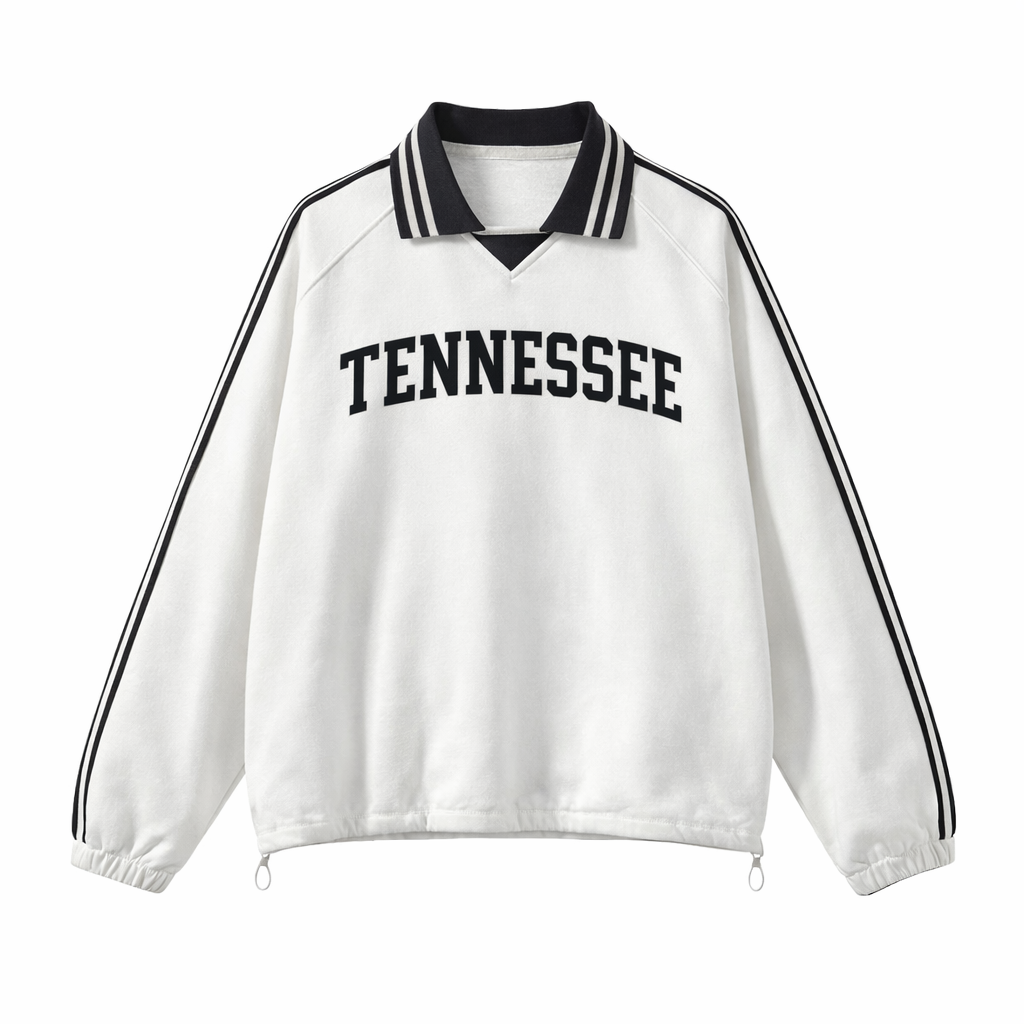 Collection 1 Tennessee Contrast Striped Lapel Collar Sweatshirt - White front