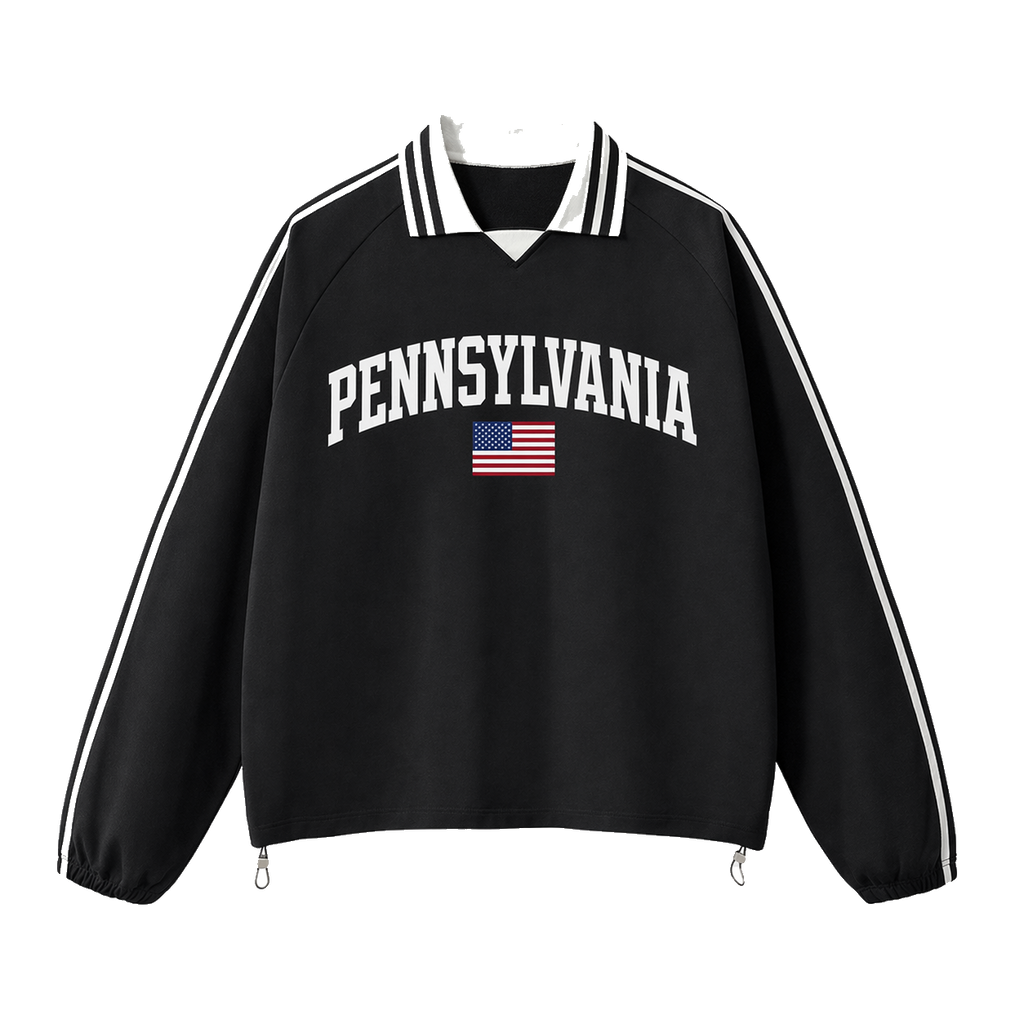 Collection 2 Pennsylvania Contrast Striped Lapel Collar Sweatshirt - Black front