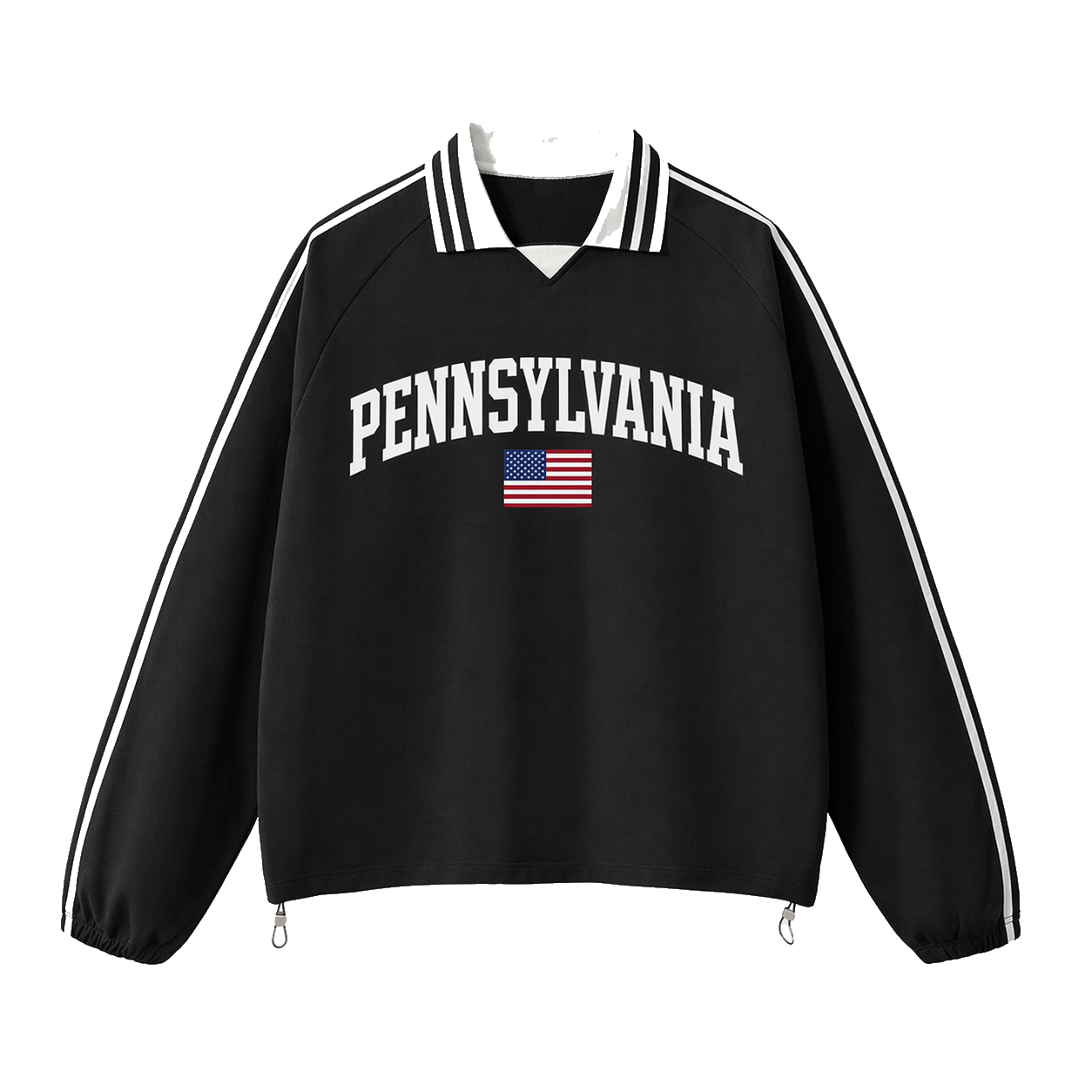 Collection 2 Pennsylvania Contrast Striped Lapel Collar Sweatshirt - Black front