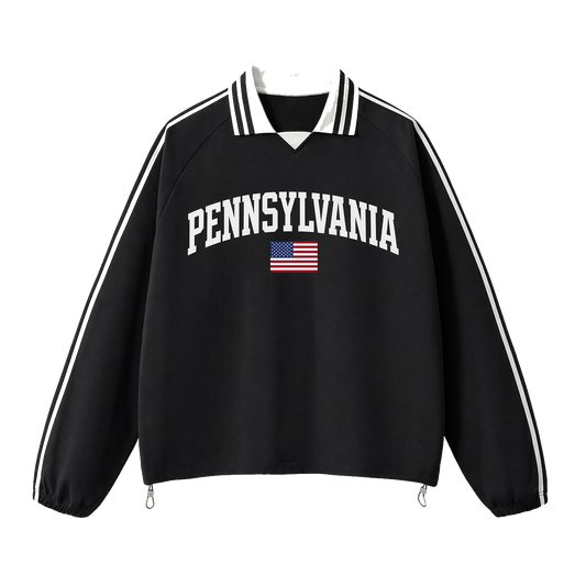Collection 2 Pennsylvania Contrast Striped Lapel Collar Sweatshirt - Black front