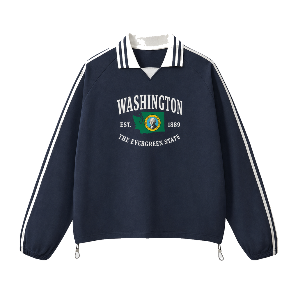 Collection 8 Washington Contrast Striped Lapel Collar Sweatshirt - Royal Blue front