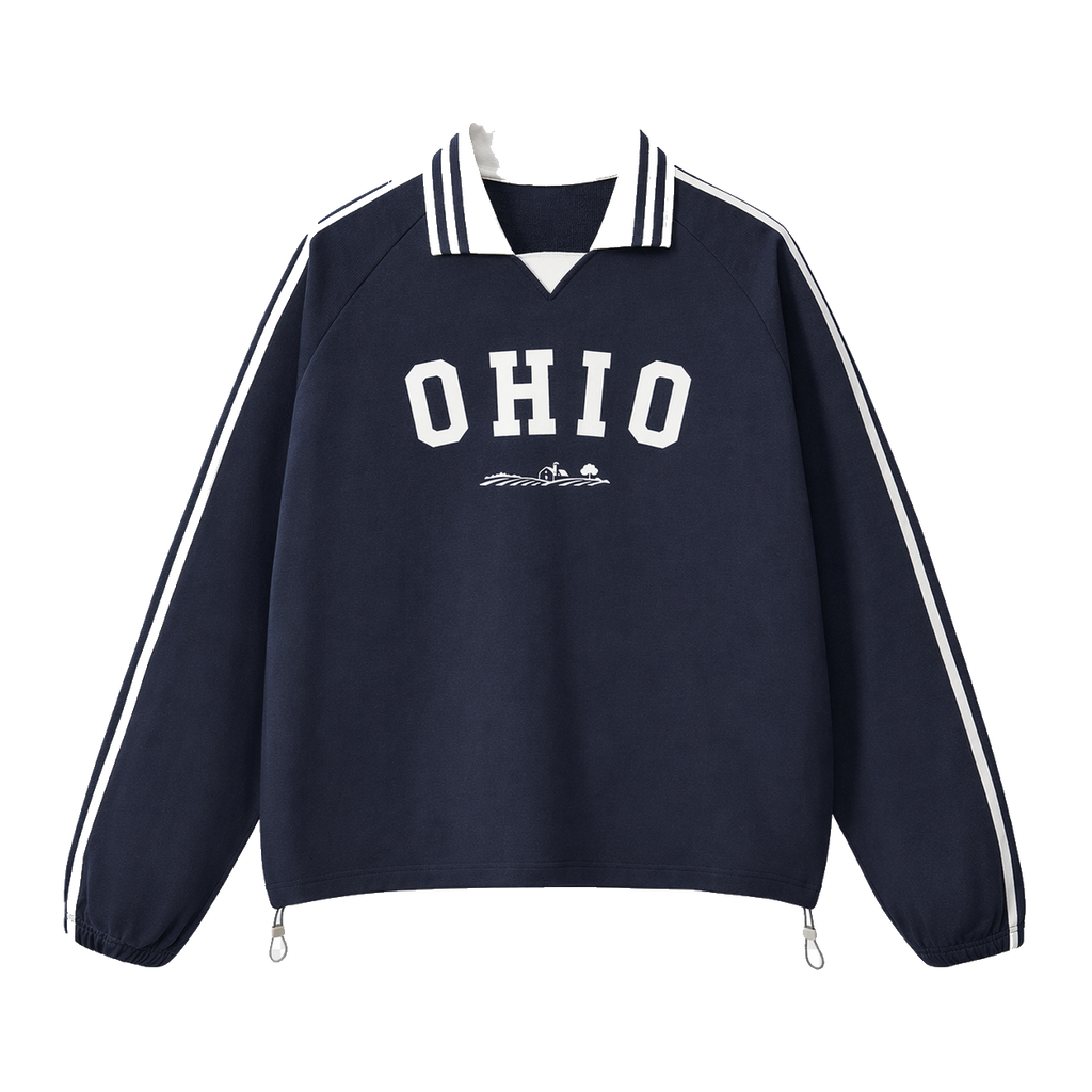 Collection 9 Ohio Contrast Striped Lapel Collar Sweatshirt - Royal Blue front