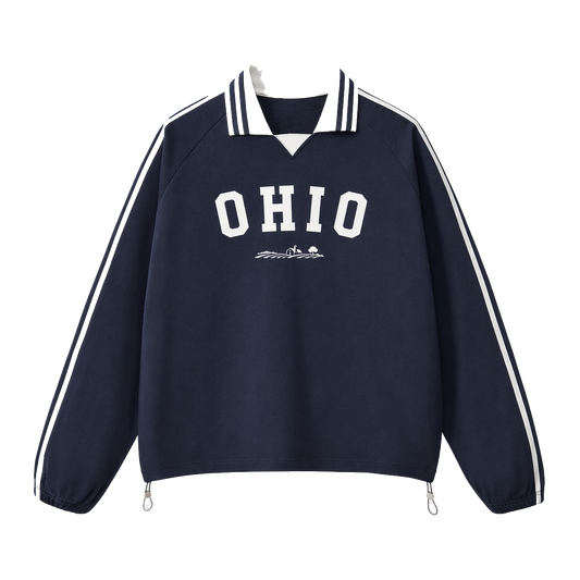 Collection 9 Ohio Contrast Striped Lapel Collar Sweatshirt - Royal Blue front