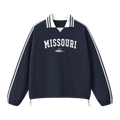Collection 9 Missouri Contrast Striped Lapel Collar Sweatshirt - Royal Blue front