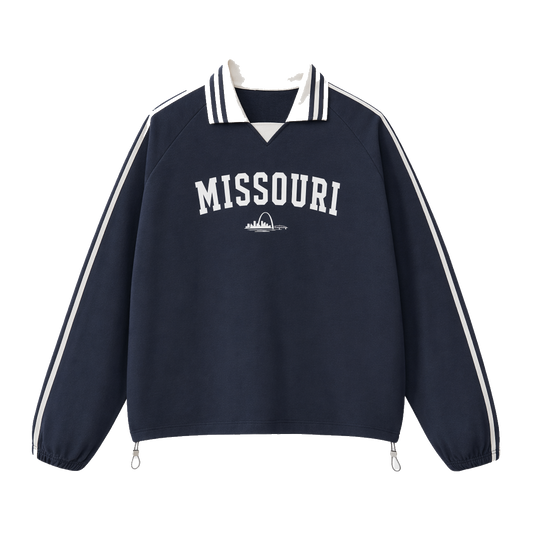 Collection 9 Missouri Contrast Striped Lapel Collar Sweatshirt - Royal Blue front