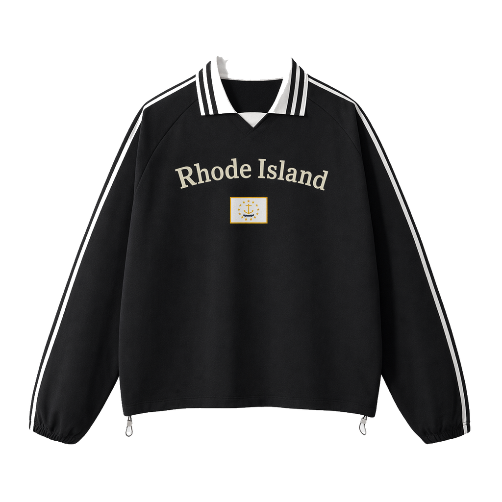 Collection 6 Rhode Island Contrast Striped Lapel Collar Sweatshirt - Black front